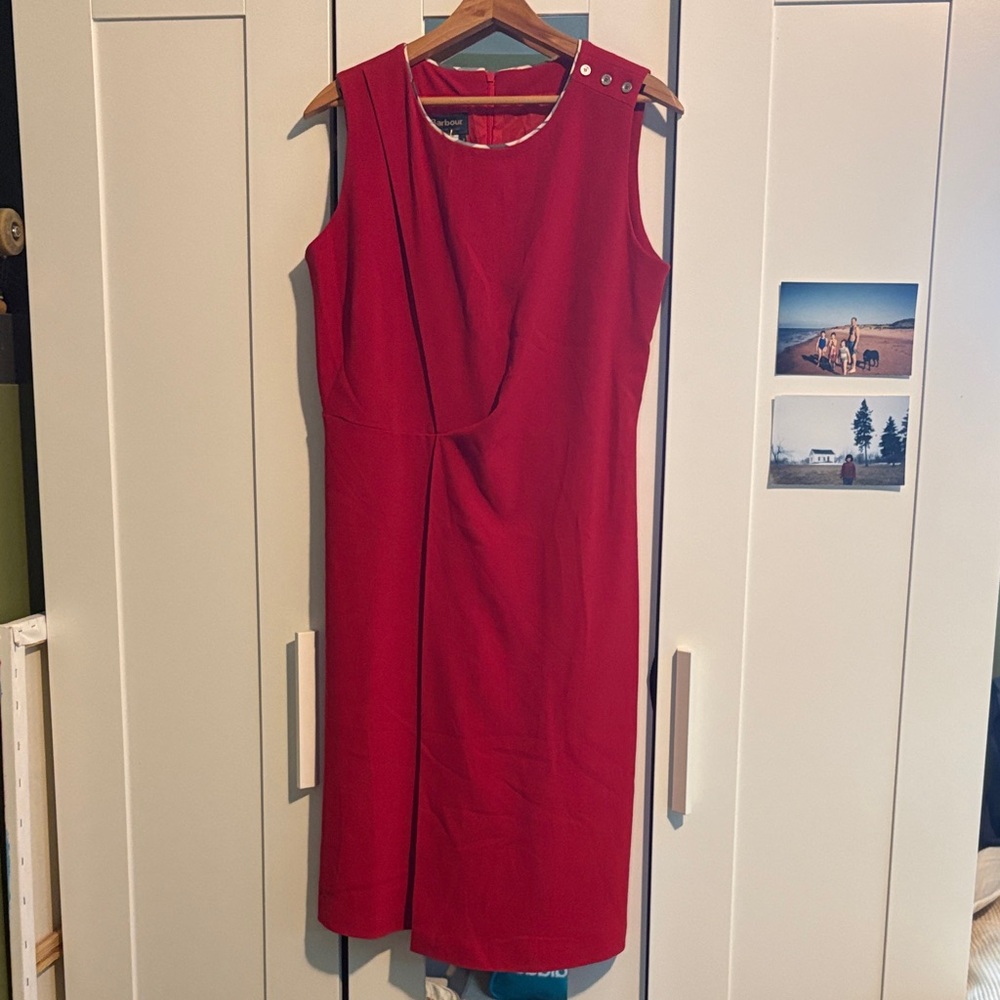Barbour Red Midi Dress with Button Detail